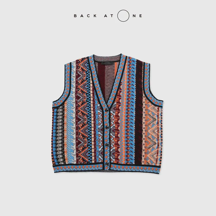 BackAtOne  “菱华织梦” 复古民族风嵌花针织马甲 BFF-1AE157B-K
