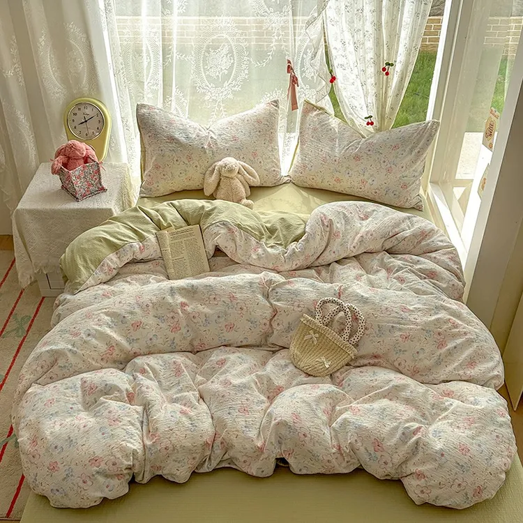 合格夏季防尘床品套件韩式清新云纱四件套秋季