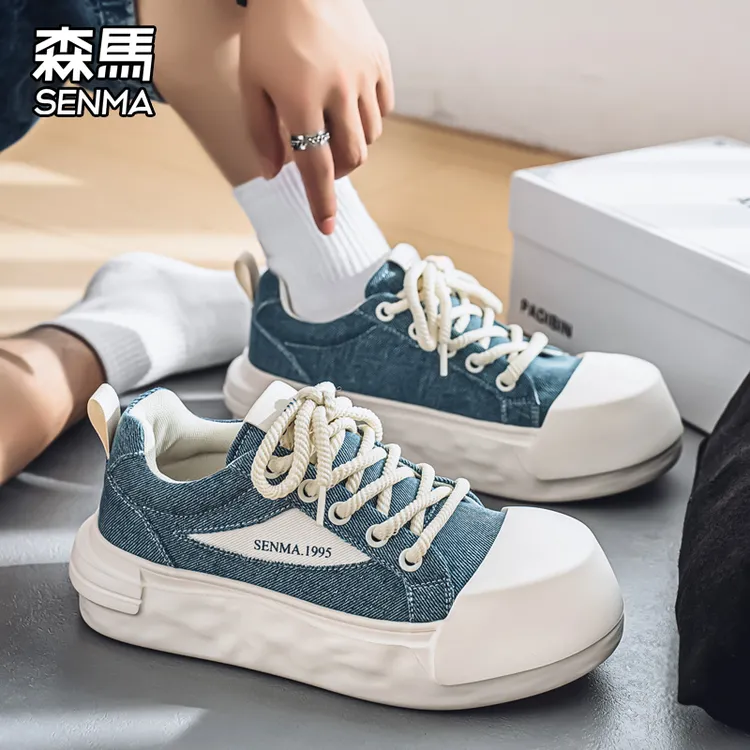 森马2025夏季透气潮鞋牛仔系列时尚低帮休闲板鞋男学生增高大头鞋