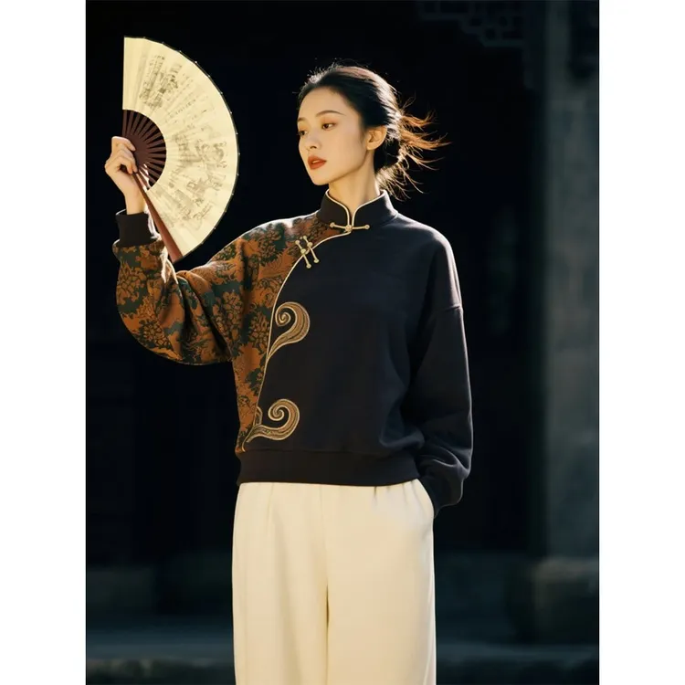 今年流行漂亮新中式国风独特宽松卫衣外套洋气上衣女2025秋季新款