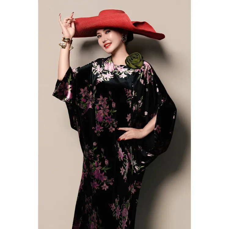 芈莱尤优-新款【墨染花池】茧型阔版连衣裙L25-5314-2