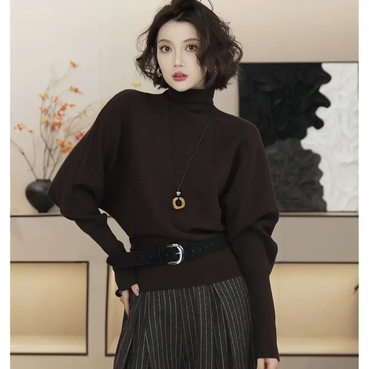 【墨尔本之秋】轻职风高领针织上衣女修身通勤百搭毛衣YHBZW918236