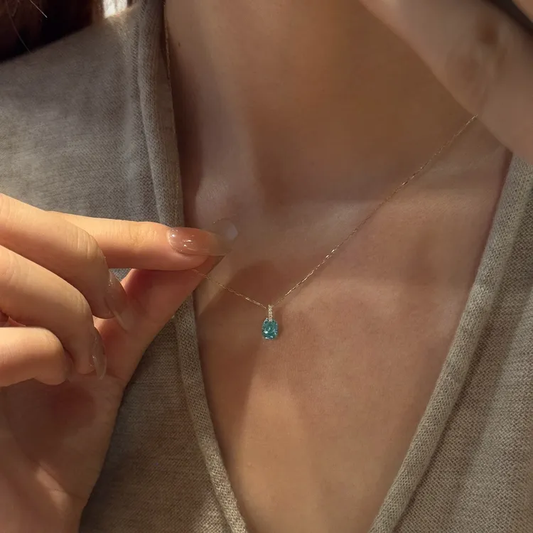 卡柒 铜合金项链 清冷感蓝色锆石水滴项链轻奢小众高级感锁骨链女