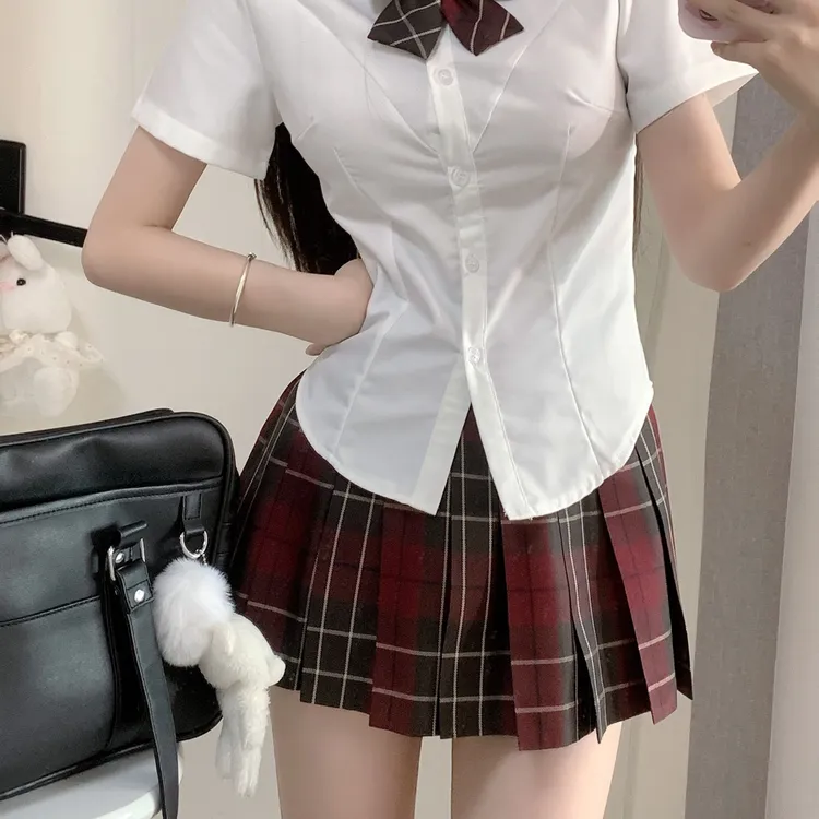 甜奈酱日系jk绑带修身直筒短袖收腰衬衫套装夏季女学生原创半身裙