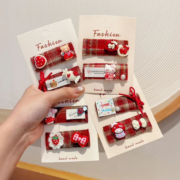 新年红色儿童发夹女童侧边碎发刘海夹子女孩可爱卡通过年对夹头饰