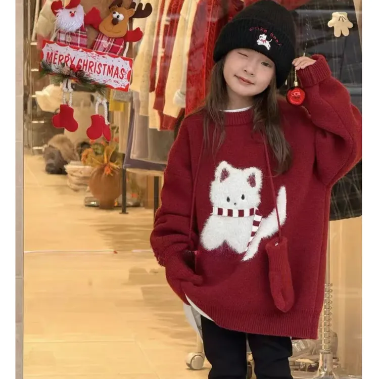 儿童过年红色毛线衣2025新款男女童本命年服加厚大童冬季针织衫潮
