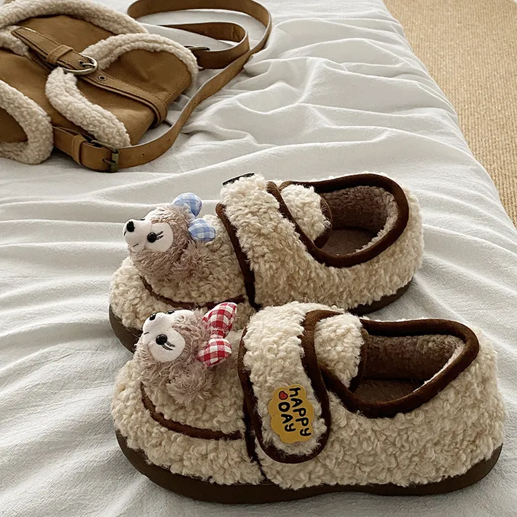 松小可女外穿冬季2025新款室内防滑保暖毛绒包跟棉拖鞋
