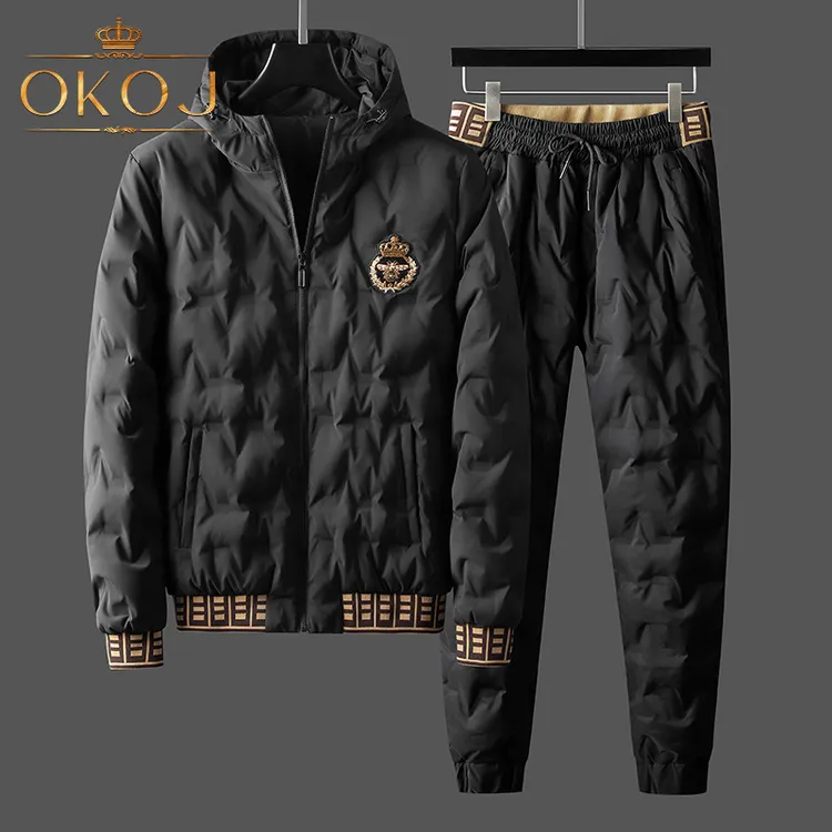 OKOJ运动休闲套装男士高端时尚防风保暖秋冬季外套连帽羽绒套装
