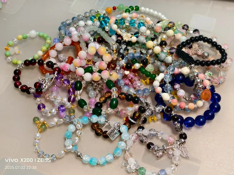 铁合金琉璃手链 粉红色女素款百搭