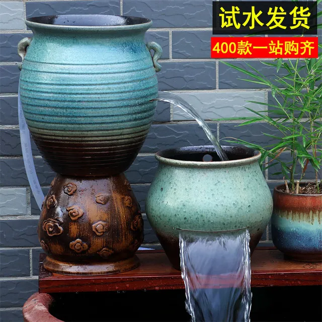 氧流水循环养鱼水培增造景摆件生态瀑布缸盆古法古法庭院diy过滤