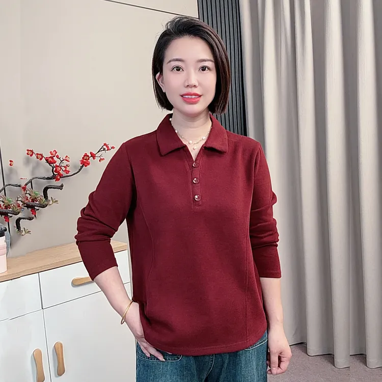 春秋季时尚翻领女士卫衣宽松休闲女装洋气长袖显瘦百搭妈妈装