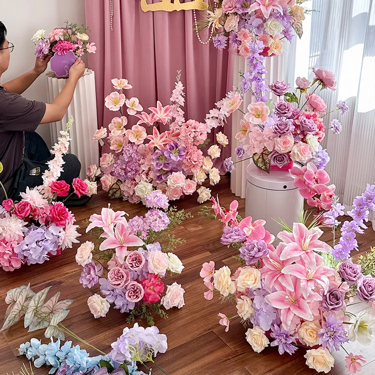 森系地排花假花仿真花摆设婚礼路引布置餐桌花摆花插花装饰花摆件