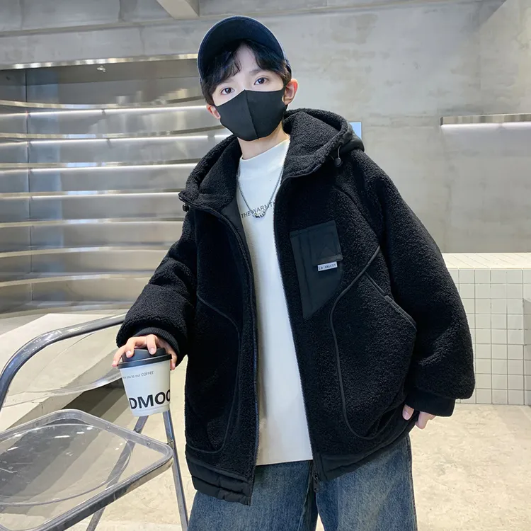 儿童装男童冬装加绒外套2025新款秋冬季大童男孩加厚羊羔绒毛毛衣