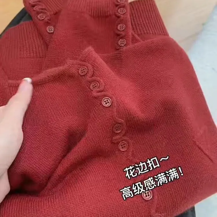 正品撤柜剪标羊毛衫花边扣毛衣秋冬新款纯色针织开衫外套毛衣上衣