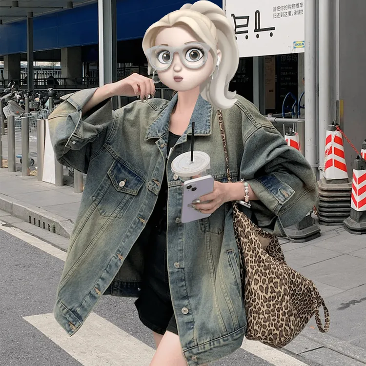 春季怀旧复古蓝牛仔外套女款爆款2025新款微胖宽松显瘦短款上衣潮