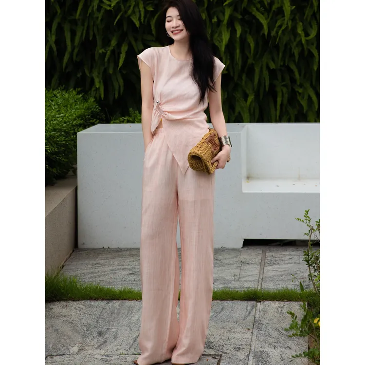 ZEROYK高级感时尚套装2025年夏季气质亚麻背心阔腿裤超好看两件套