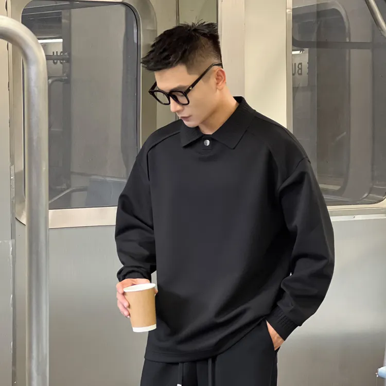 NO22WEAR【通勤精英】老钱风显肩宽设计款翻领长袖T恤男卫衣高级感