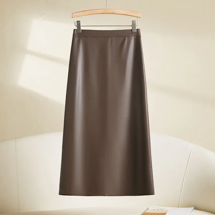 加绒皮裙半身裙女2025新款秋冬高腰a字显瘦pu皮中长款开叉直筒裙