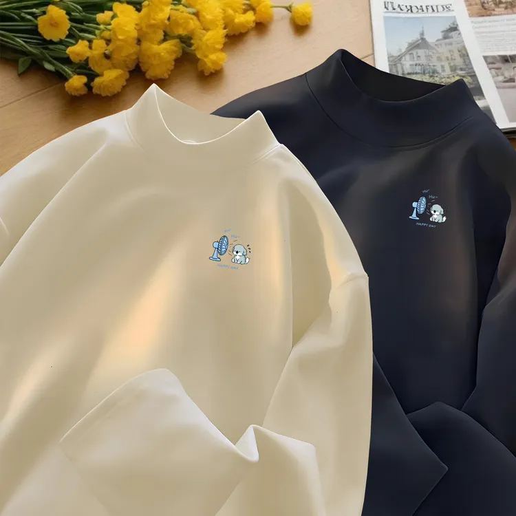 0A抗菌双面绒打底衫吹风扇小狗半高领德绒长袖T恤春秋款内搭帅气