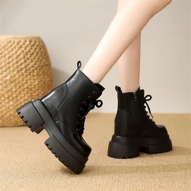 12厘米内增高马丁靴女小个子厚底鞋2025秋冬新款英伦风加厚羊毛靴