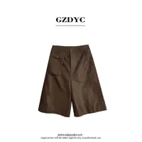 GKZ5846高腰女士五分裤皮短裤女装女款外出冰丝短裤宽松显瘦