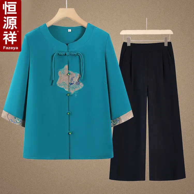 恒源祥彩羊中老年女夏季薄款洋气衬衫中年妈妈装夏装外套2025新款