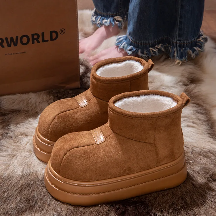ECAC厚底雪地靴女防滑加绒加厚短靴2025冬季新款增高保暖棉鞋外穿