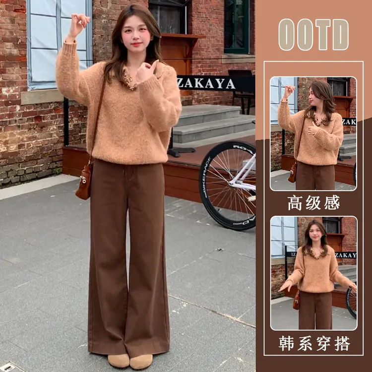 2025秋季新款名媛小香风套装女秋冬V领针织上衣女休闲长裤两件套