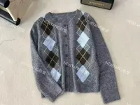 【菱格灰】34菱形格圆领针织开衫外套女