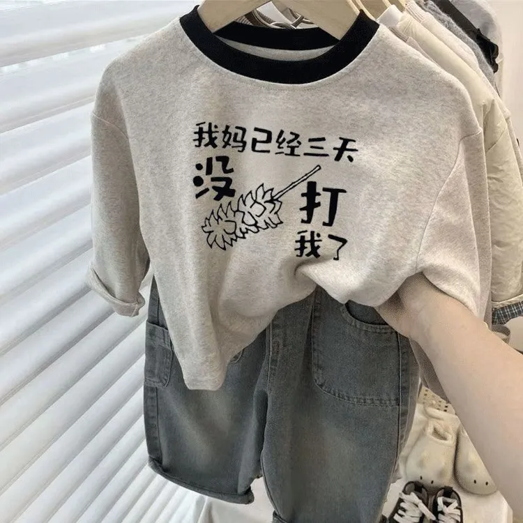 春秋款男孩子纯棉长袖t恤男童帅气宽松上衣中小童潮T爆款儿童衣服