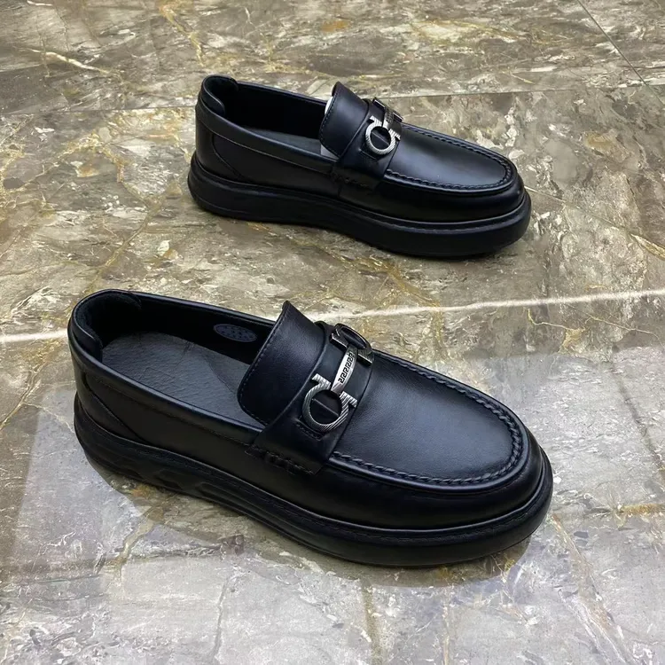 真皮男鞋一脚蹬英伦商务休闲鞋男2024秋季新款男士厚底皮鞋乐福鞋