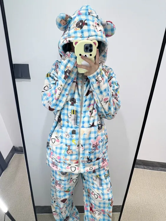 【法兰绒合集】冬季法兰绒拉链连帽睡衣可外穿家居服