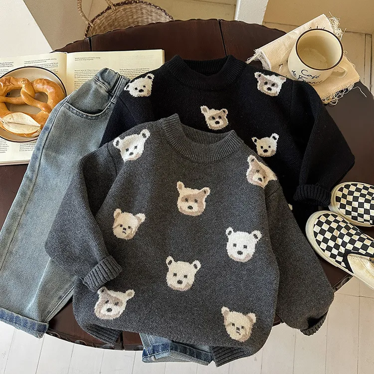 男童小熊毛衣2025秋季新款毛线衫湖州织里童装小男孩卡通圆领