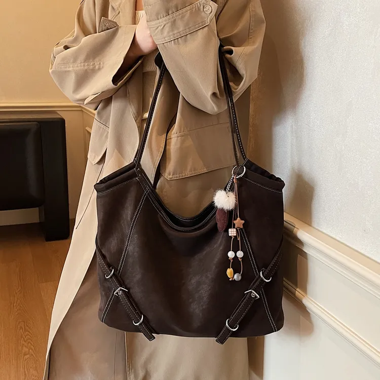 休闲简约风托特包纯色小众设计单肩包秋冬新款女包简约时尚大包包