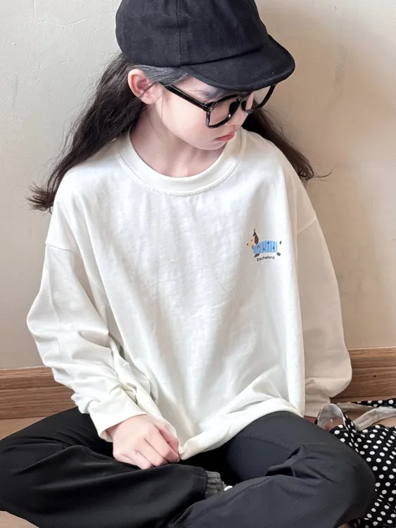 女童白色打底衫秋季2025新款儿童超好看韩系上衣大童纯棉长袖t恤