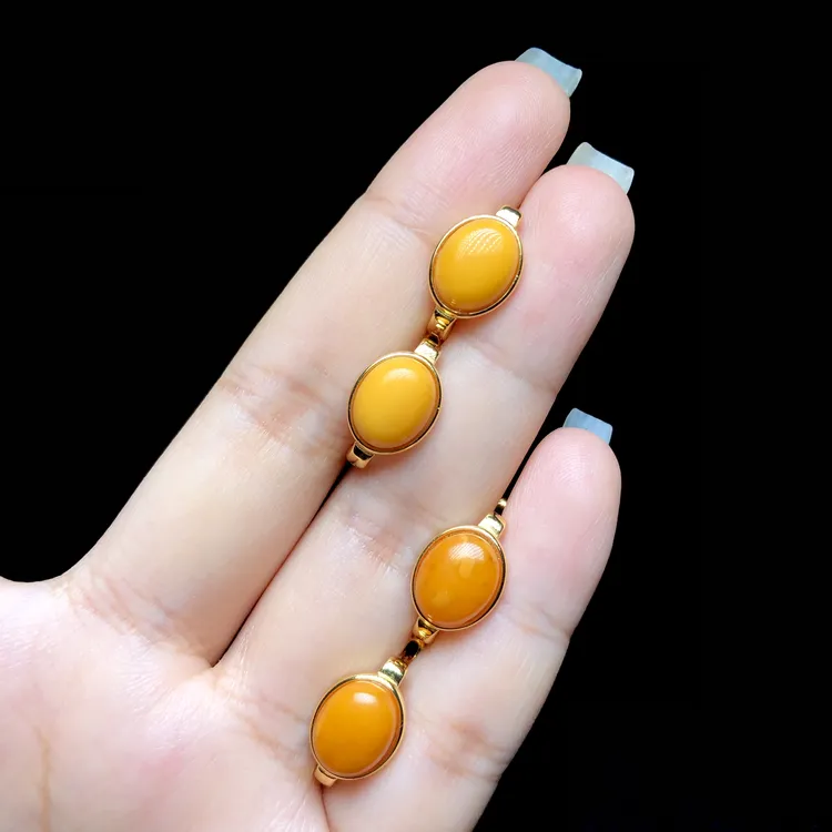 【云上叙】S925银蜜蜡耳扣-多样性发其一-10×8mm-V19228-M（甄选）