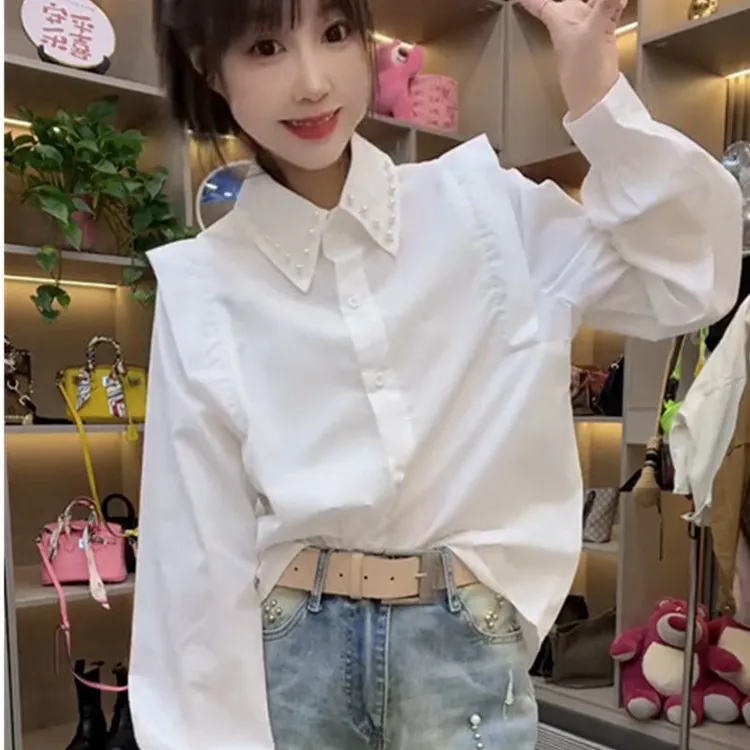 2024春秋新款时尚减龄设计长袖白色衬衫气质高级感显瘦百搭上衣女