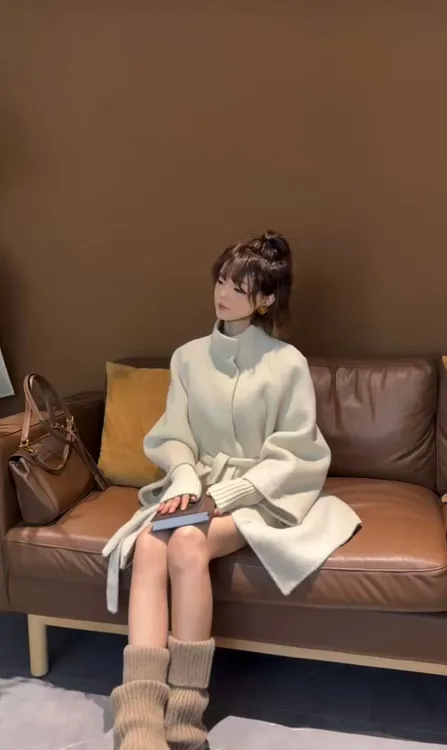 立领中长款秋冬厚款长款毛呢外套韩版冬季呢大衣3199