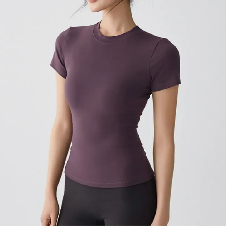 GYMHUB瑜伽短袖薄款正肩修身显瘦收腰圆领运动健身训练女瑜伽服