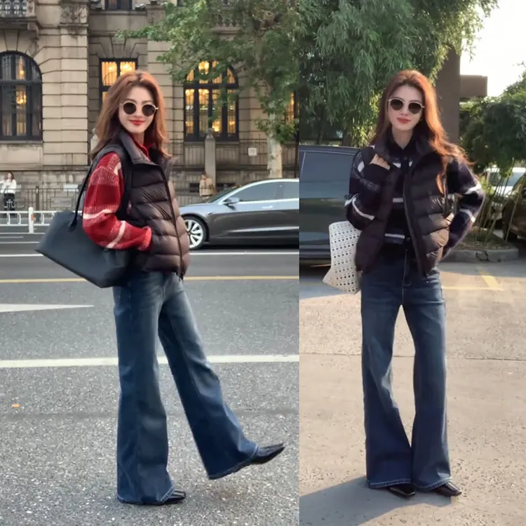 超火套装女装爆款2025新款洋气长袖毛衣棉服马甲百搭裤子三件套