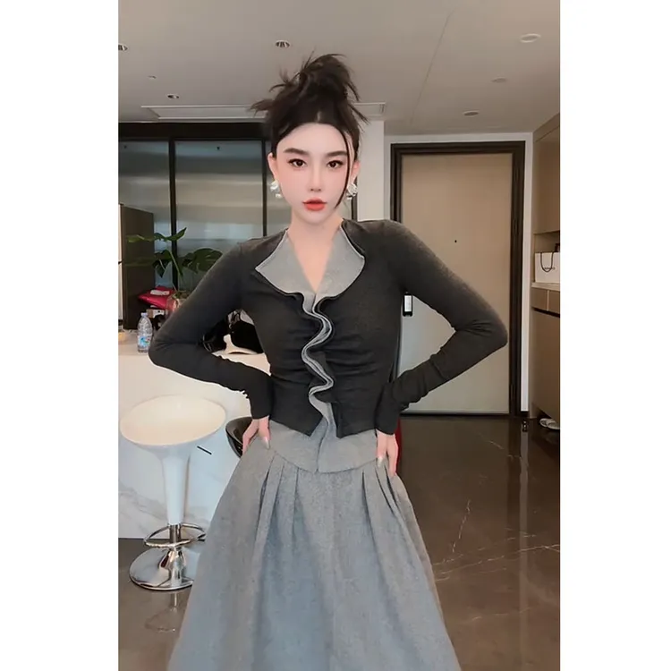 法式休闲风2025秋冬新款辣妹穿搭不规则设计时尚套装洋气网红质感