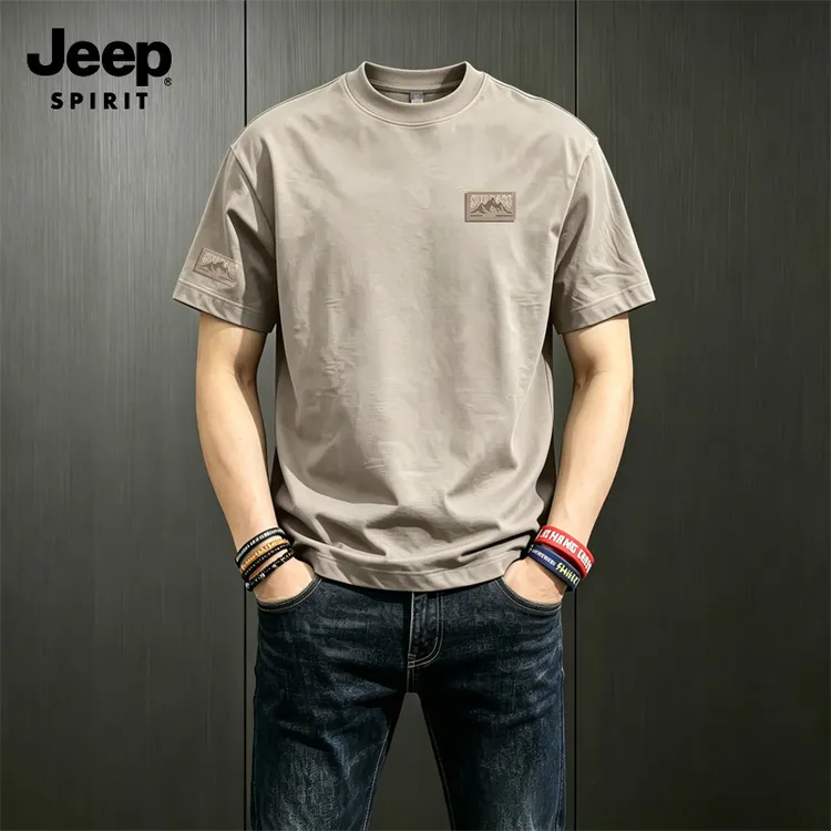 JEEP SPIRIT巴黎灰短袖t恤男士夏季2026新款复古山系纯棉体恤衫男