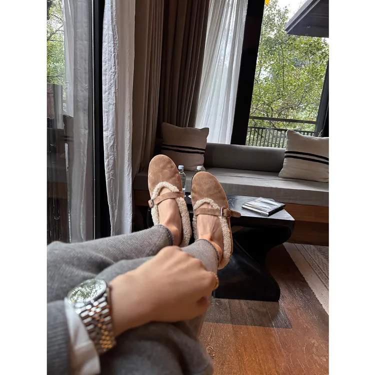 KEEP KAPU靠谱【软软玛丽珍】高丝光羊反毛保暖毛毛单鞋KP253710