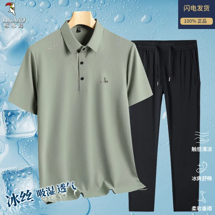 【冰丝无痕套装】啄木鸟夏日穿搭POLO衫男618好物短袖T恤父亲节礼物