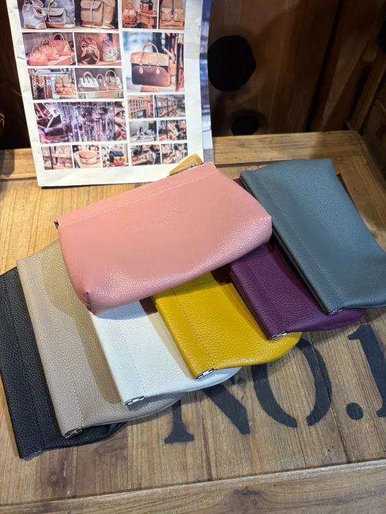 手工包头层togo牛皮自动闭合化妆包口红包数据包便携手机收纳包