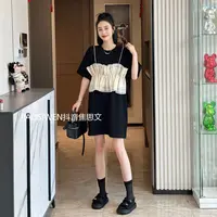 年终大促 时尚休闲宽松百搭遮肉拼接假两短袖件连衣裙JL961