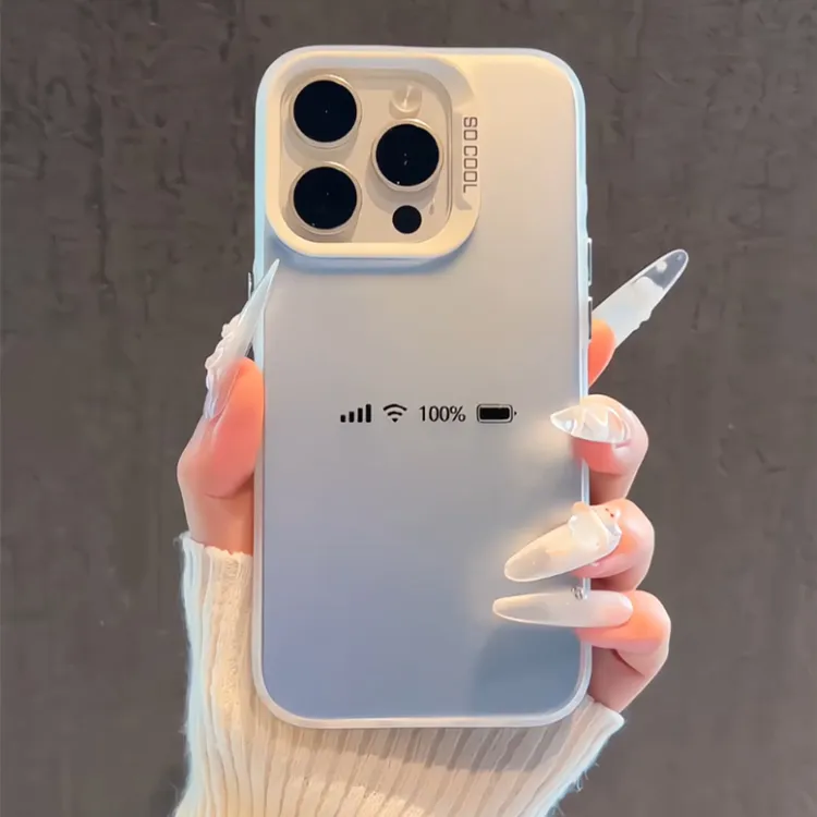 适用于【苹果16/华为/OPPO/小米】电量100%手机壳磨砂彩银小众女