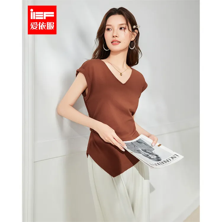 IEF/爱依服2025夏季新款法式成熟优雅通勤气质设计感V领百搭上衣