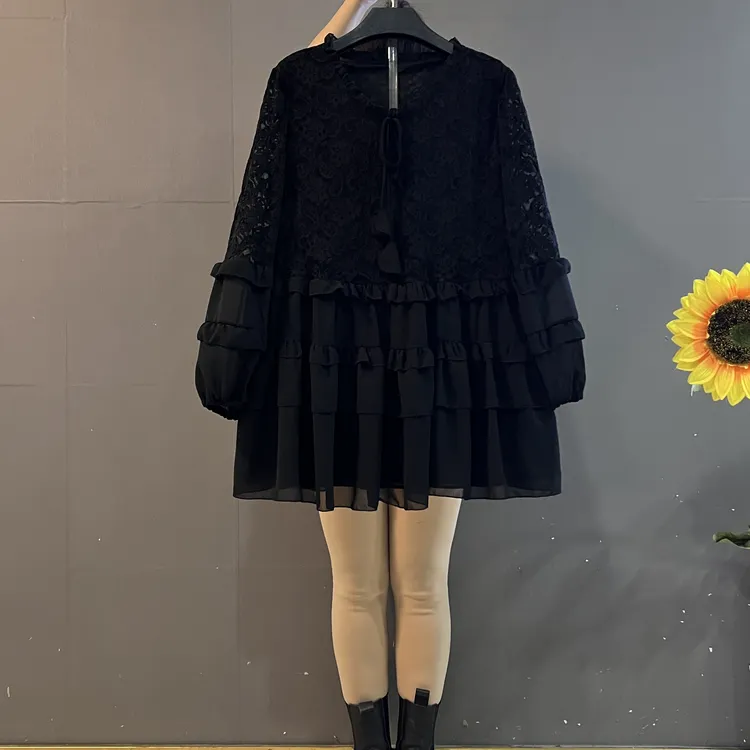 新款韩版时尚宽松蕾丝拼接遮肚显瘦洋气大衫