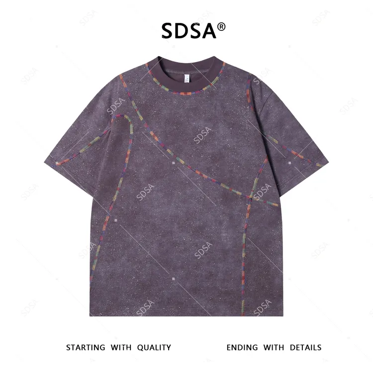 夏季高级感新款男士简约缝线满天星设计圆领短袖T恤舒适时尚上衣